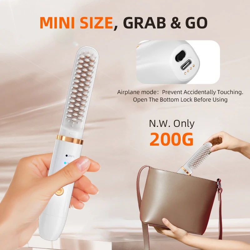 

Портативный беспроводной выпрямитель для волос, мини-щетка для выпрямления волос для путешествий, горячая расческа с отрицательными ионами для женщин, легкий вес на ходу, США