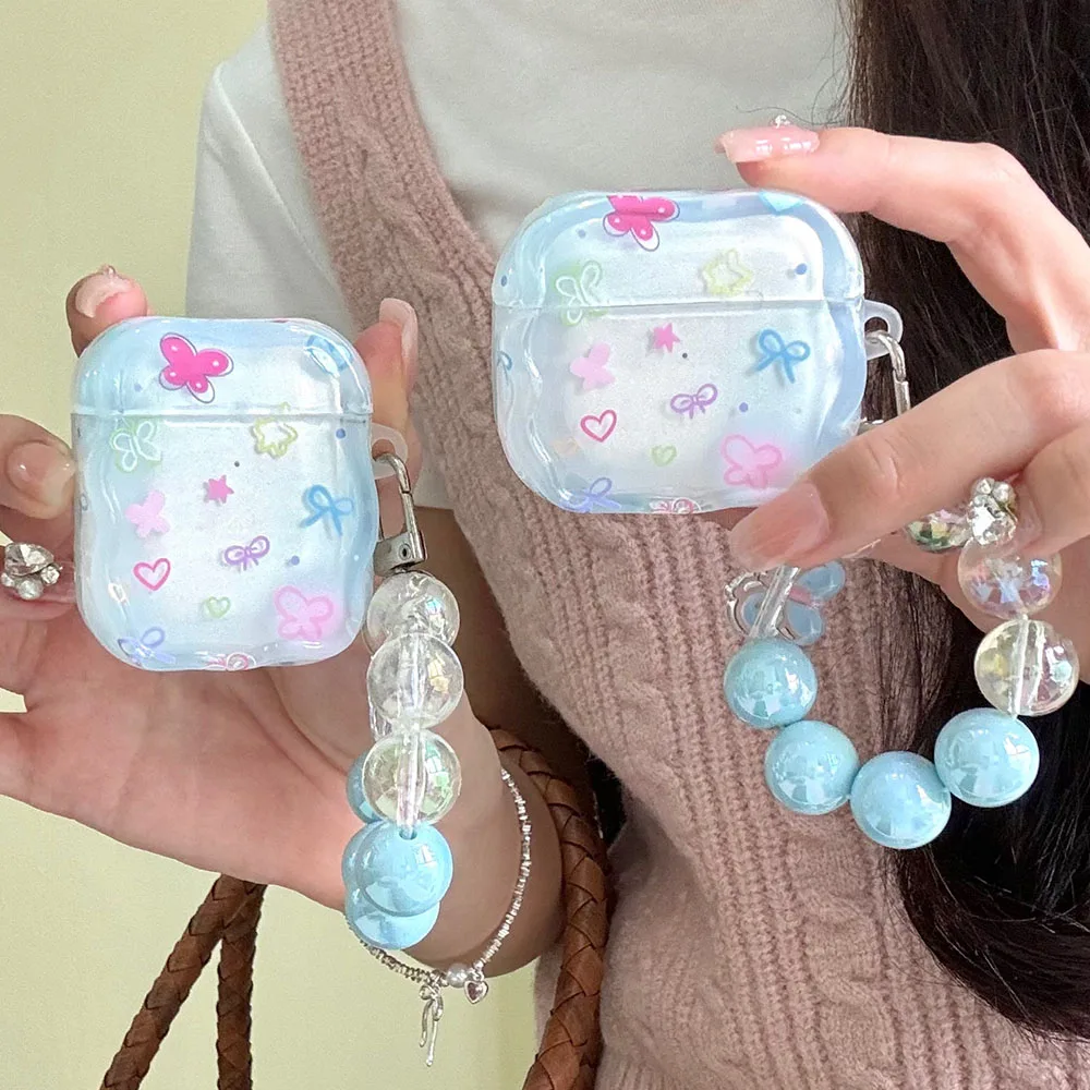 

ЮжнаяКорея Bow Star Heart Painting Clear Blue Apple AirPods Pro 1 2 3 Ключ от бабочки