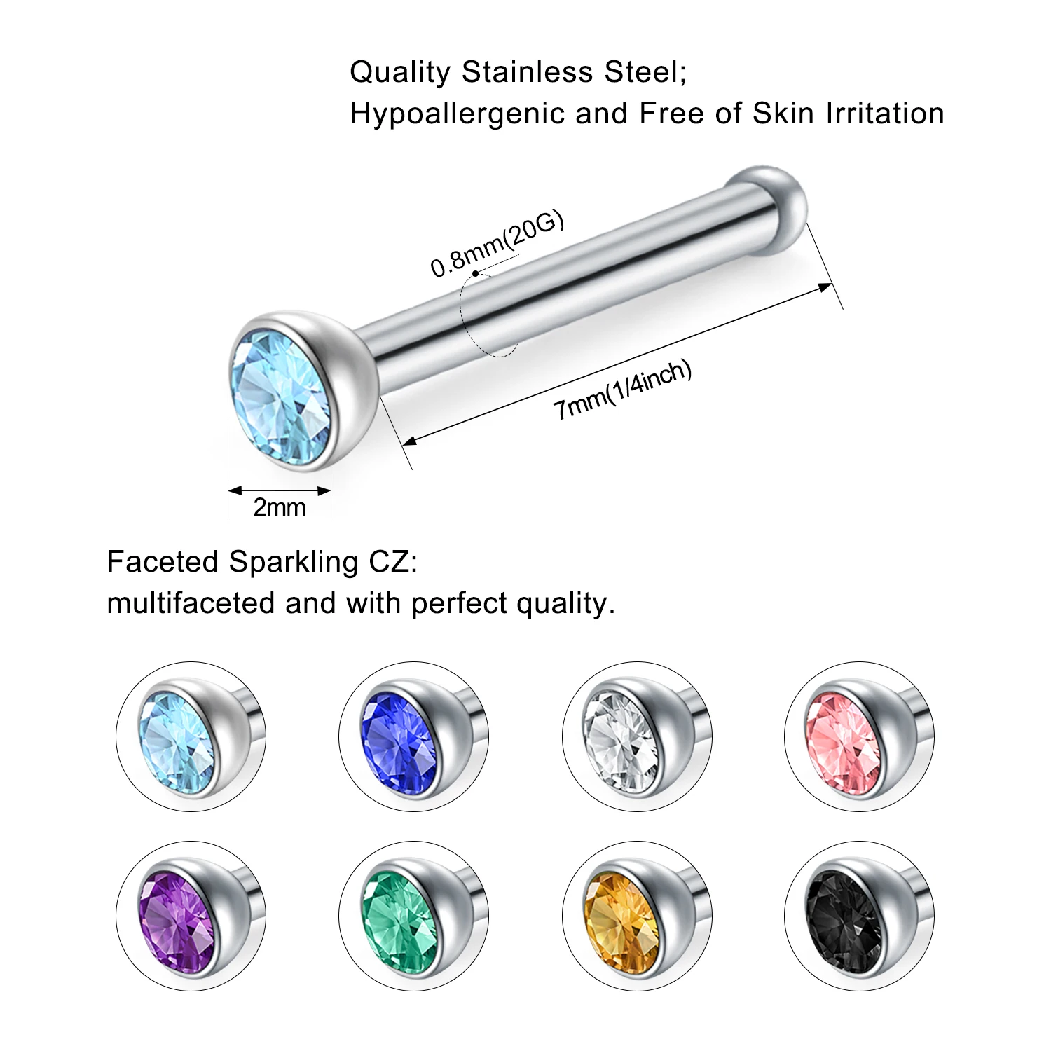 1set 28pcs Women\'s Nose Piercing Set With Stainless Steel Studs Decorated With CZ Gems & Cubic Zirconia Rhinestones