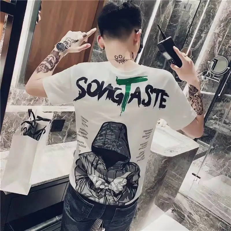 Streetwear Basic Man Tee Shirts Watercolor Clothes Ordinary Top Wholesale Rock Smooth Hip Hop Xl Men's T-shirt O Neck Trashy Y2k