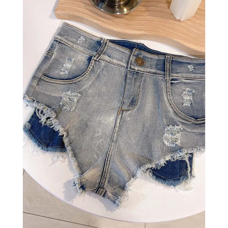 Schlanke Jeans shorts für Sommer oberbekleidung für Damen mit hoher Taille und lässige, zerrissene Hosen, lustige Jeans shorts