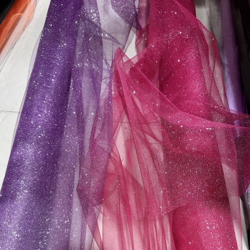 

Powder-coated mesh -sprayed starry sky sequined glitter slightly stiff fabric sewing wedding dress evening gown hem decoration