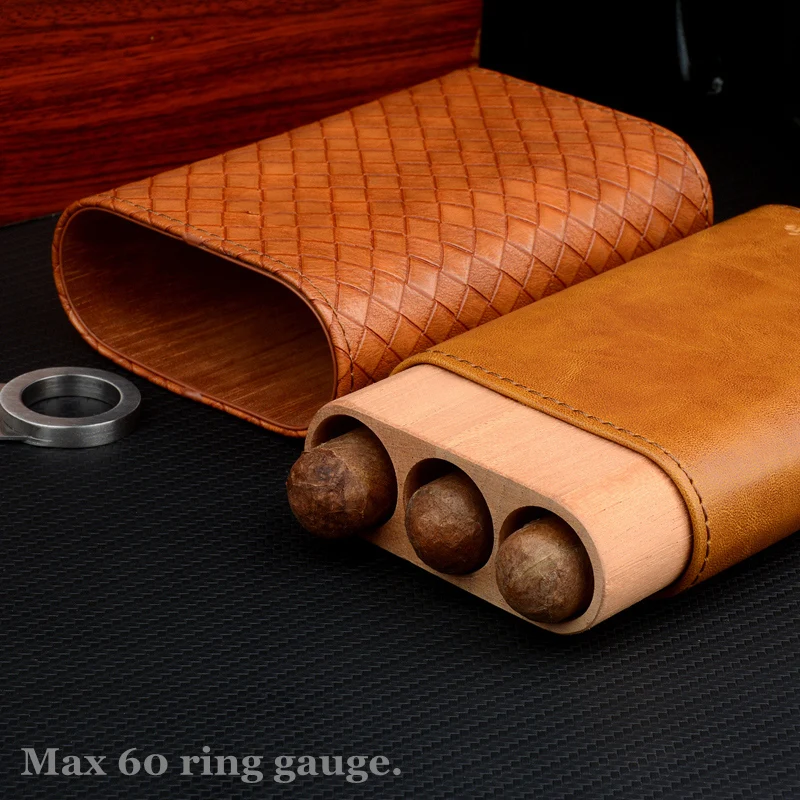 

PU Leather Cigar Case Cedar Wood Tube Travel Cigar Box Mini Humidor Up to 60 Ring Large Size Cigar Holder Best Smoking Accessory