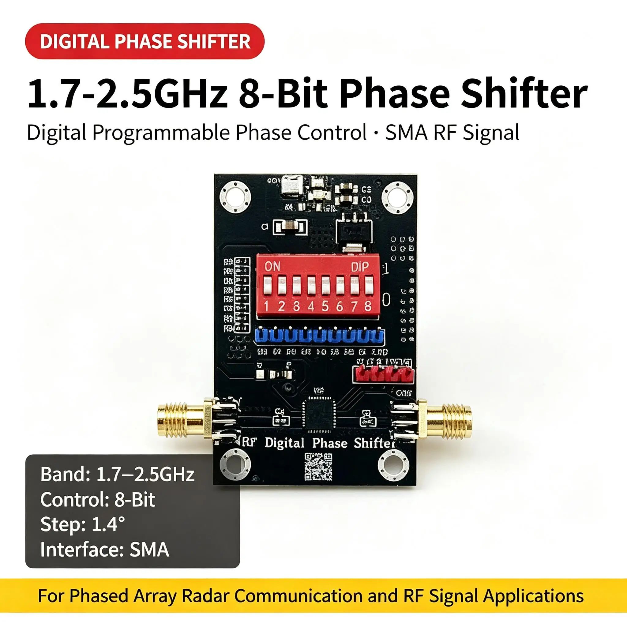 DYKB 1.7-2.5GHz 8-Bit Digital Programmable Phase Shifter 360° 1.4° Step SMA RF Signal Phased Array Radar Communication Module