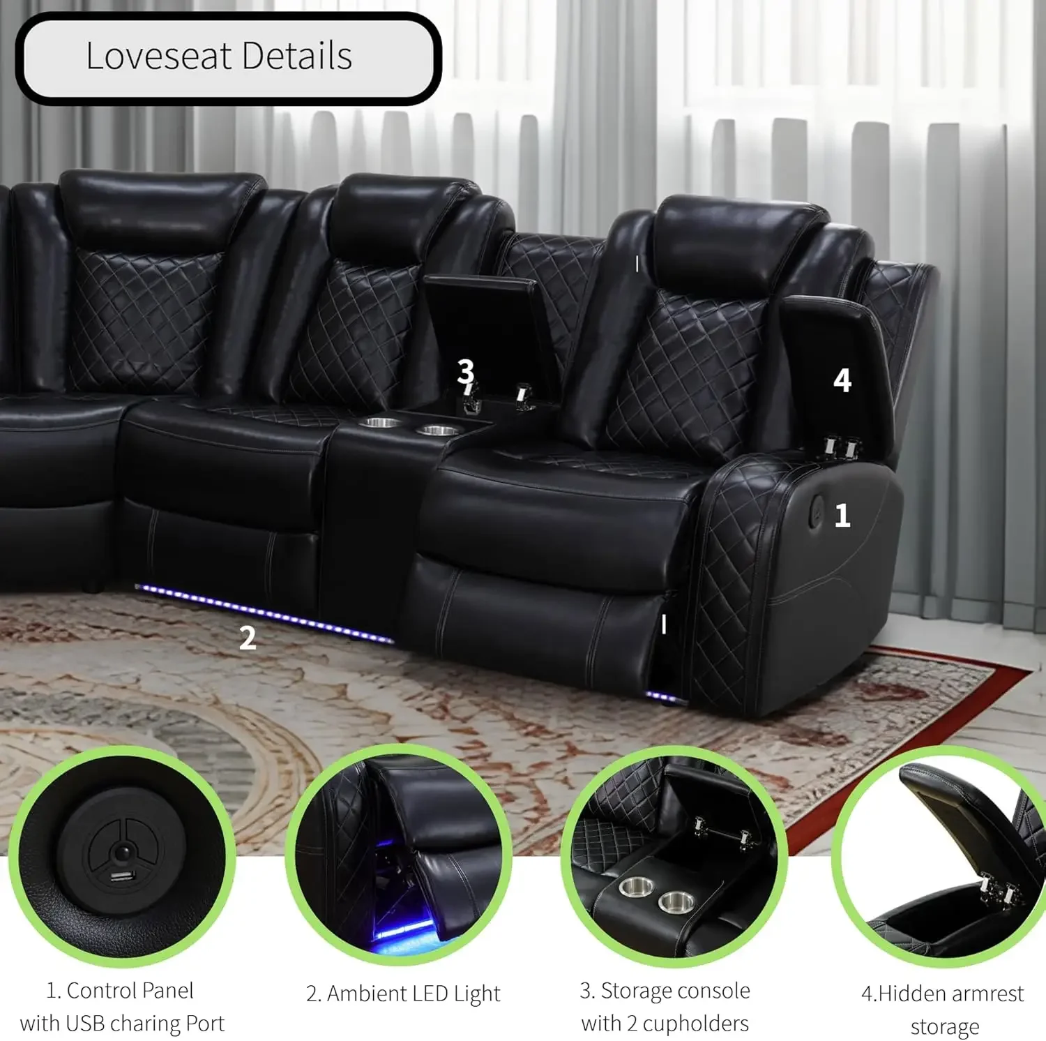 Power Reclining Sectional Sofa with LED Lighting 5