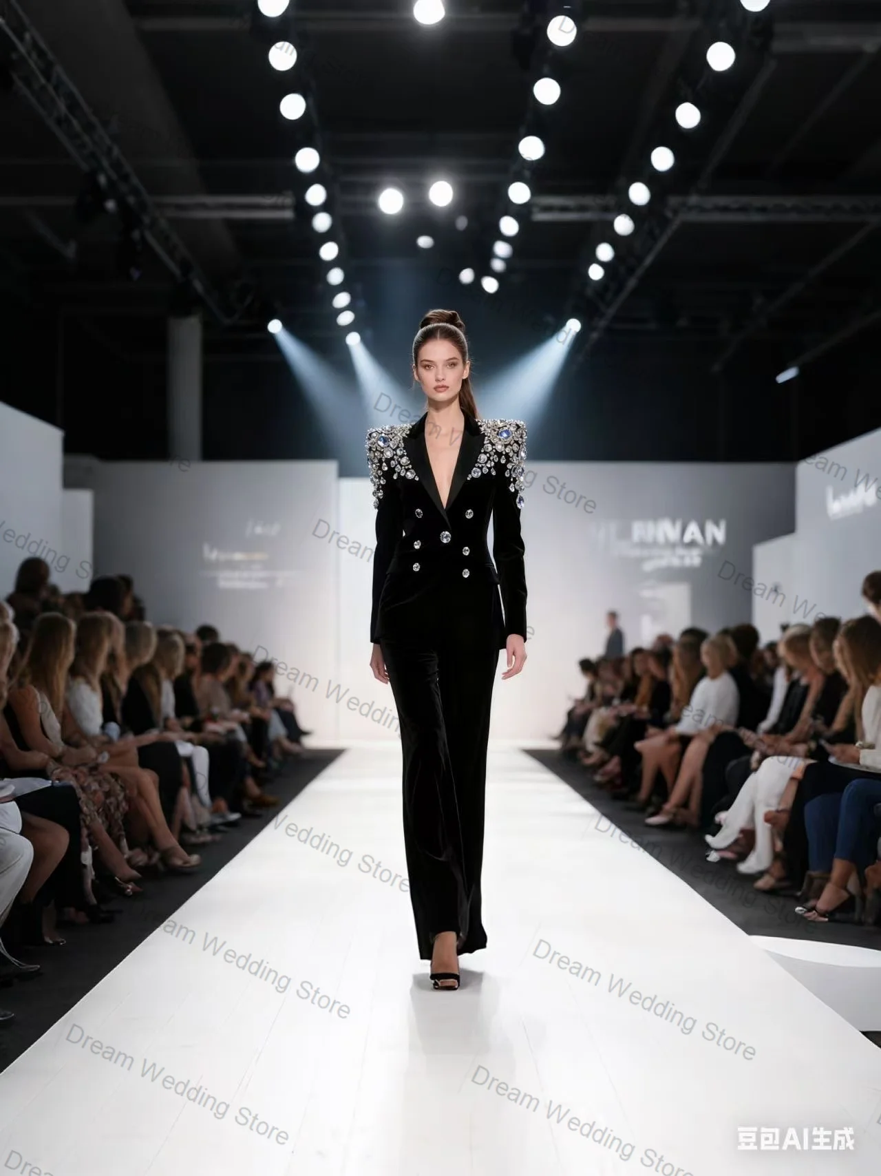 Velvet Brown Women Suit Pants Set 2 Pcs Blazer+Trousers Crystals Formal Office Lady Jacket Customized Guest Wedding Prom Coat