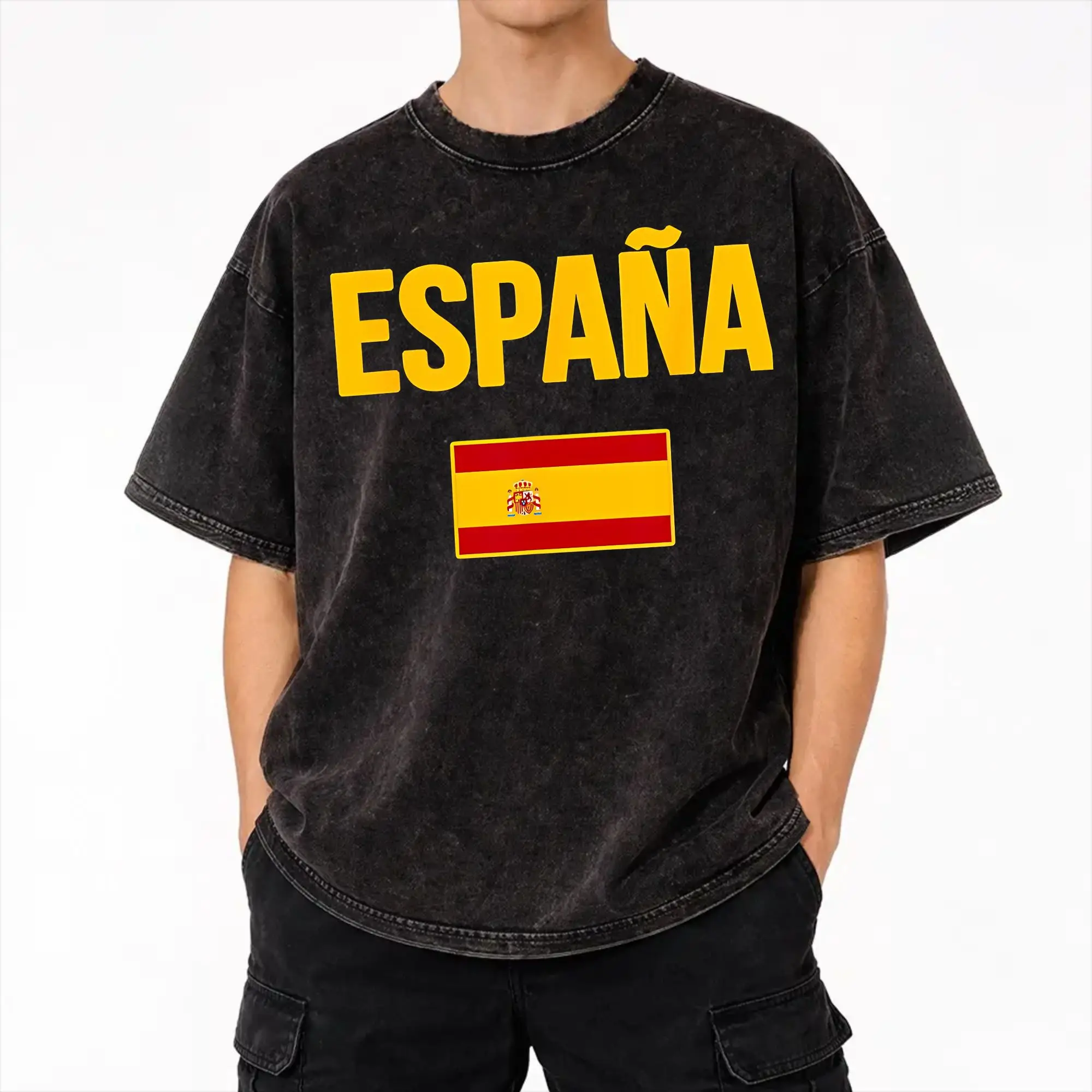 Harajuku Washed Shirts Make Spain Great Again Accessories Vintage T Shirt Oversize  Streetwear Cotton Printed Tee Shirt