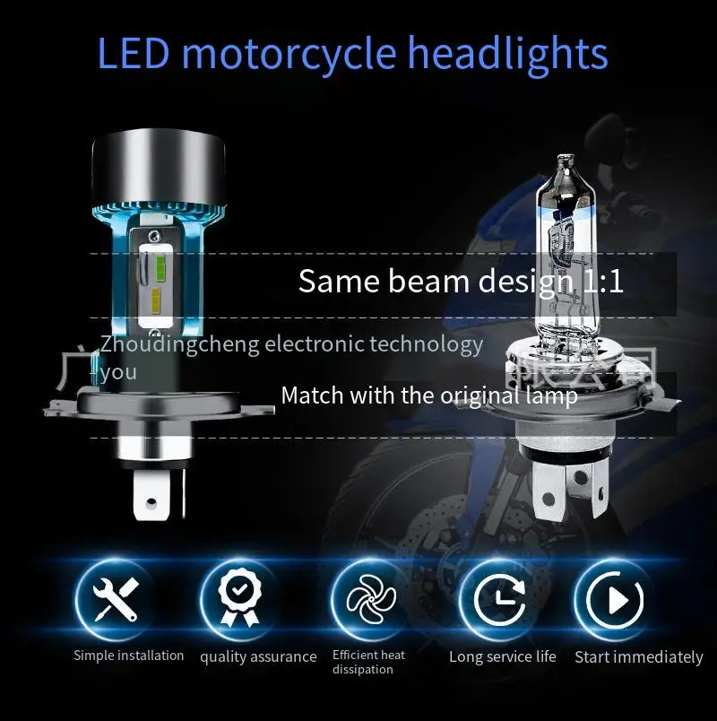 

H4 LED Headlight Bulbs 3 Prong Built in Direct Plug Dual Light for Motorcycle E Bike