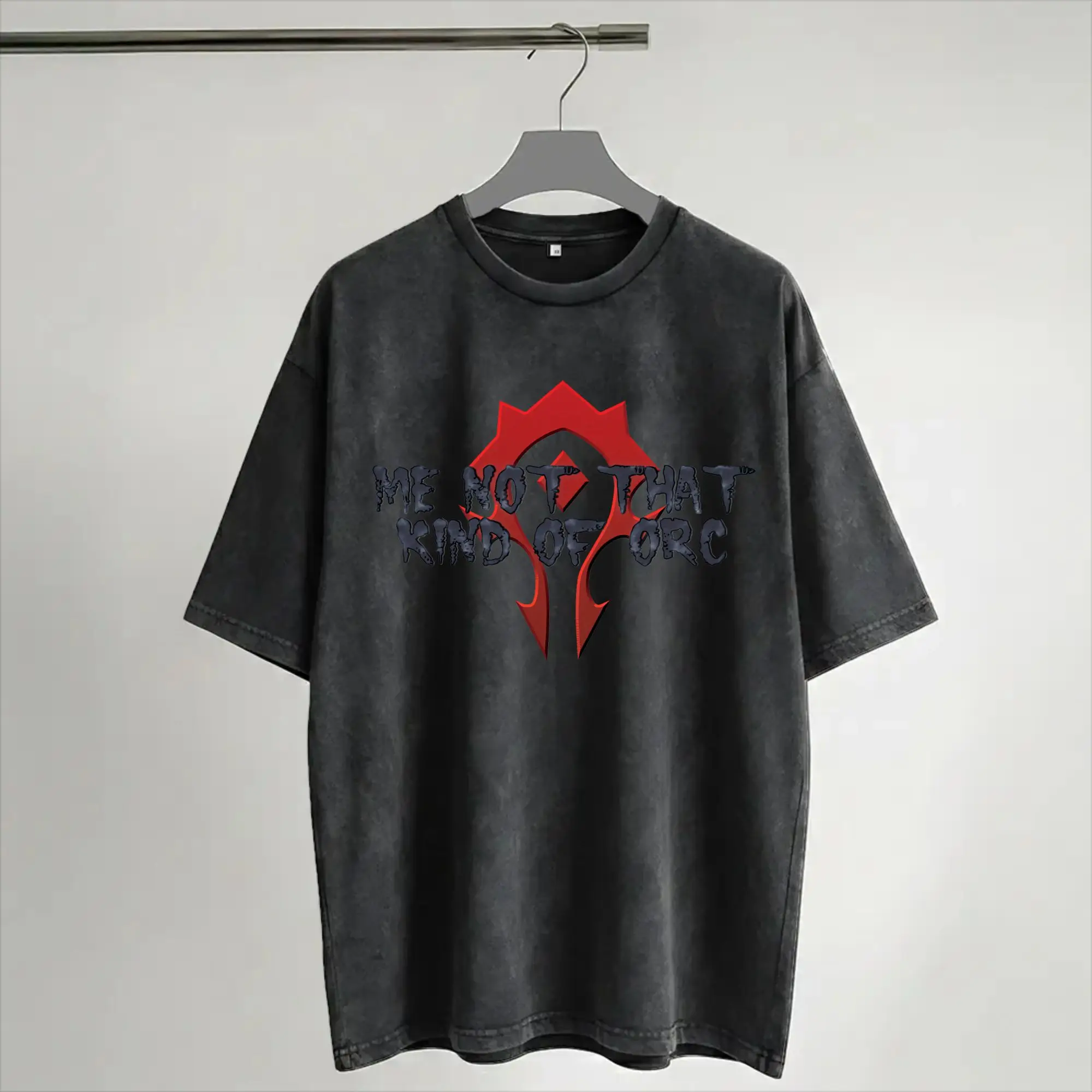 Me Not That Kind Of Orc World of Warcrafts Outfit Washed T Shirts for Men Women Streetwear Hip Hop T-Shirt Summer  Tees