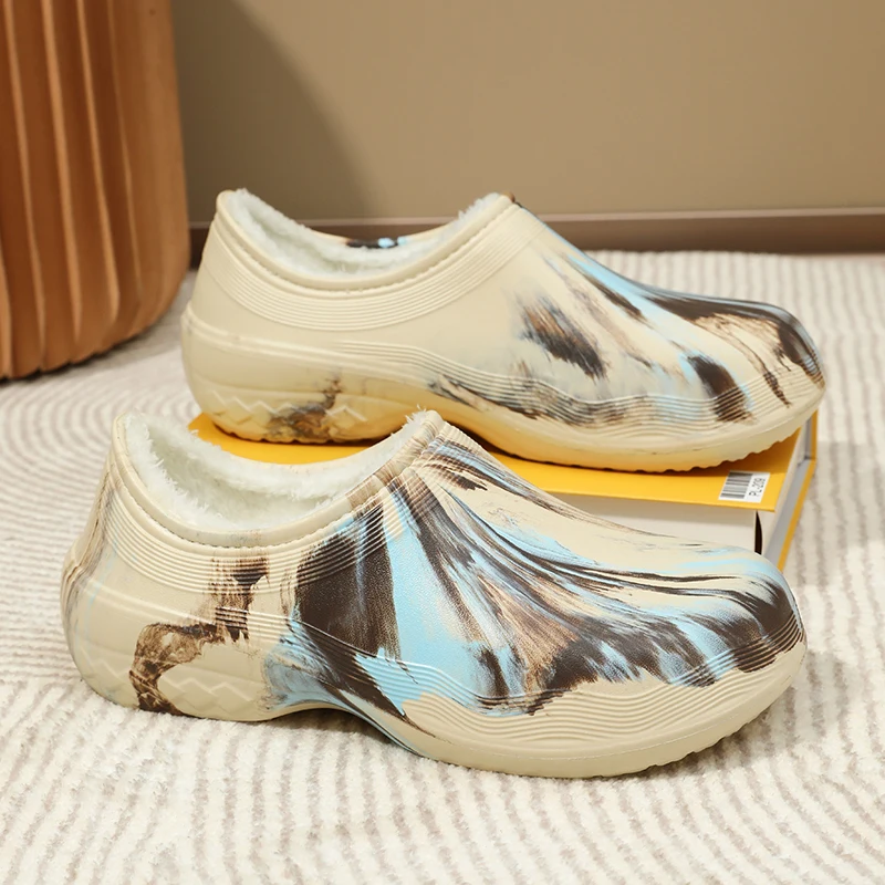 Yrzl chinelos de inverno para homens, sapatos térmicos quentes para casa com sola de borracha antiderrapante, chinelos masculinos confortáveis e felpudos para ambientes internos e externos