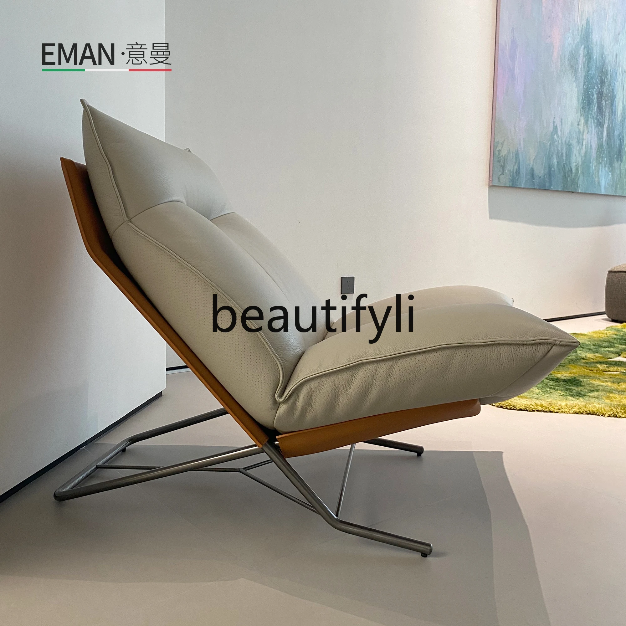 

Genuine Leather Sofa Chair Modern Minimalist Living Room Lounge Chair Top Layer Cowhide Single Sofa Chair