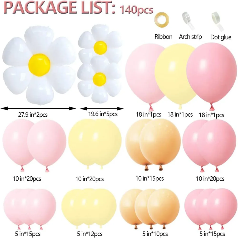 Daisy Balloon Garland Arch Kit Macaron Light Pink and Yellow Bohemian Fashionable Party Suitable for Wedding Birthday Sunflower Decoration