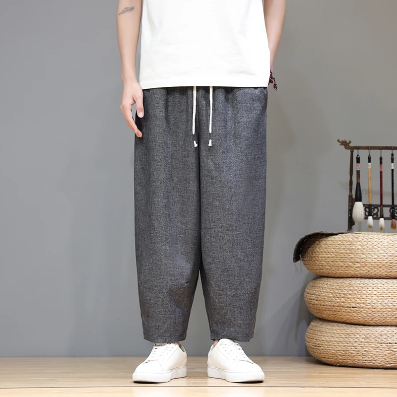 

Men's Summer Lightweight Loose Fit Capri Pants Chinese Style Plus Size Wide Leg Lantern Harem Trousers for Casual Wear Plus Size