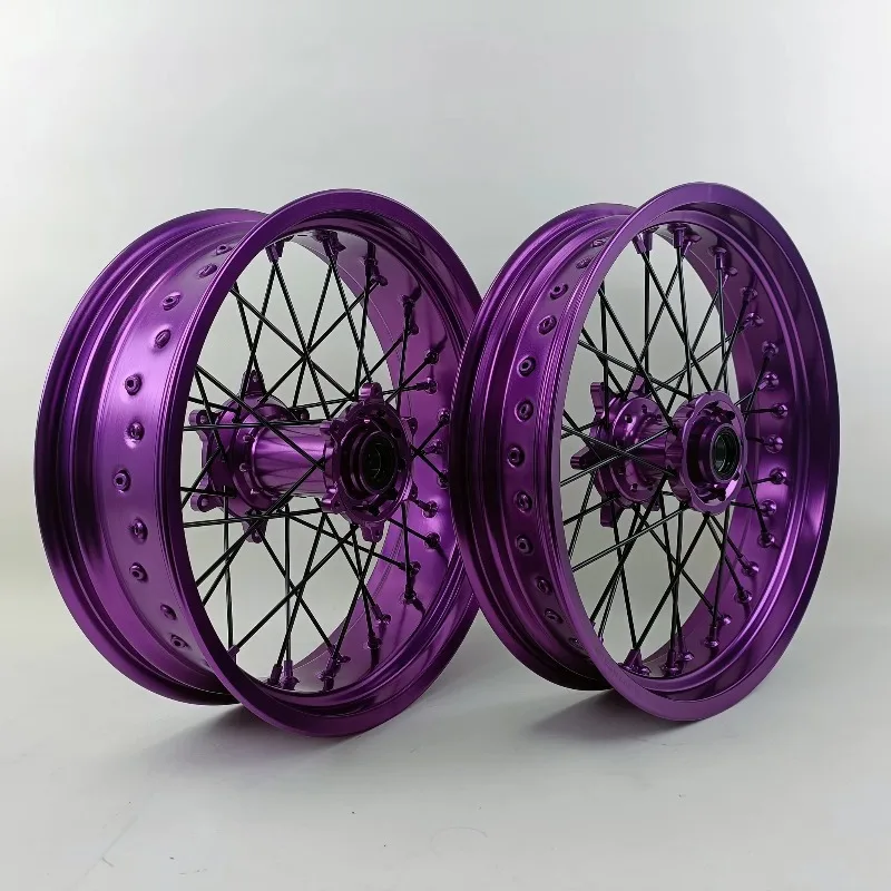 

2025 New Style OEM Custom Color Purple Blue Supermoto Rim Spoke Motorcycle Wheels 17 Inch 3.5 5.0