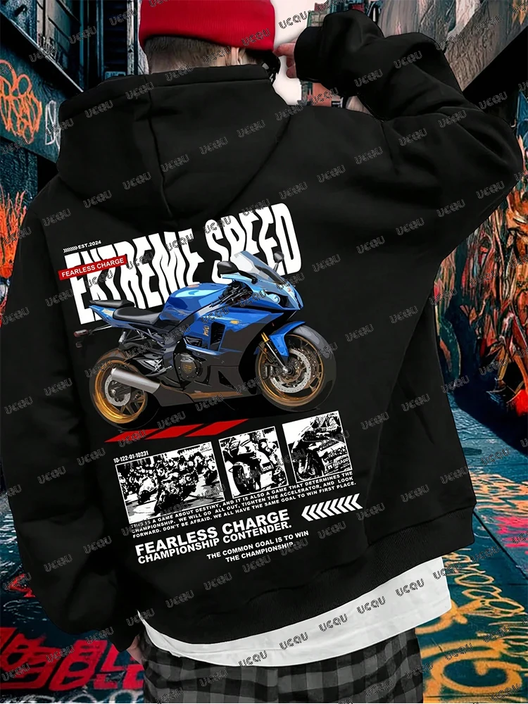 

Autumn Winter New Men's Motorcycle Hoodies Blue Motorcycle Extreme Sports Shirts Street Motorcycle Clothes Motorcycle Themed Top