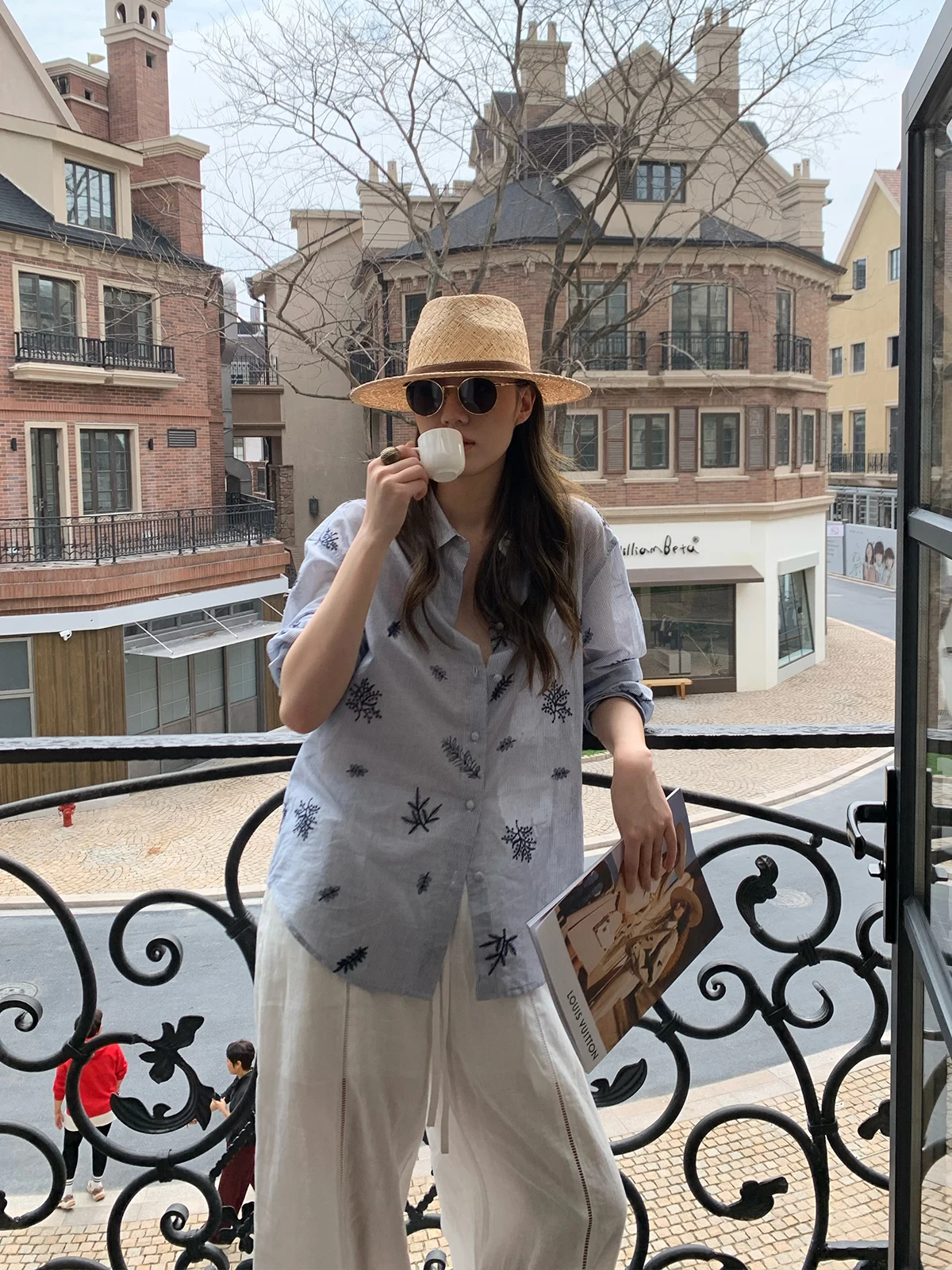 

Blue Striped irt for Women Casual Loose Fit Cotton Long Sve Collar Commute Friendly Spring Summer New Sle Vaio...