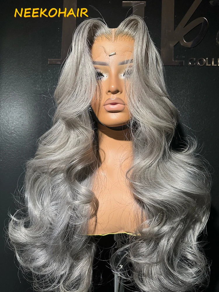 

Grey Body Wave 13x6 Hd Lace Frontal Wig Remy Brazilian Human Hair Silver Gray Colored Human Hair Wigs for Women