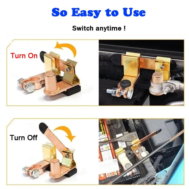 Switchable Car Battery Connector 12V/24V Brass Zinc Alloy Knife Blade Isolator Power Cutoff Car Battery Connection Switcher