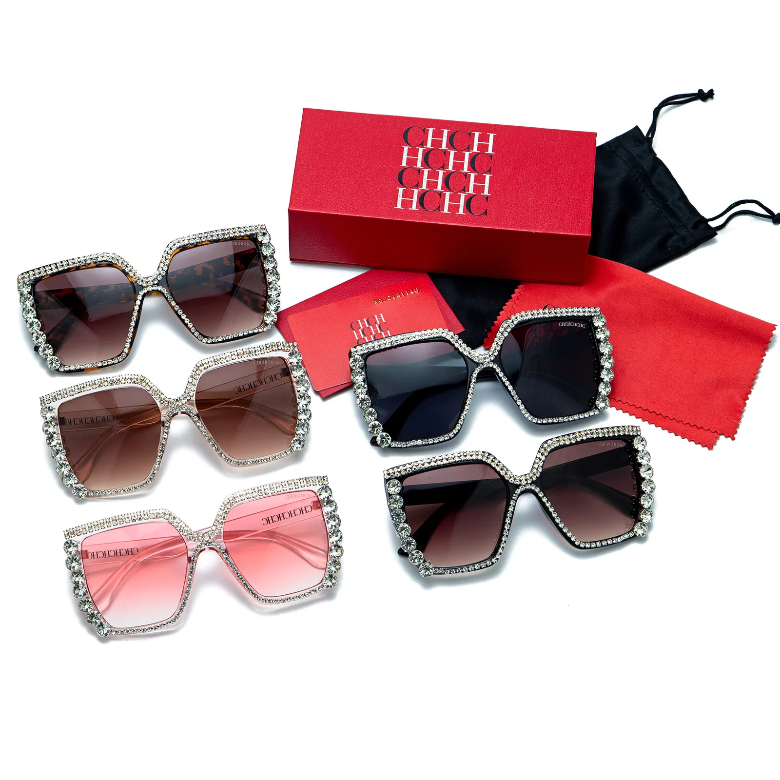 

CHHC 2026 Full Rhinestone Square Sunglasses for Women, Retro Y2K Glitter Glam Sun Glasses, UV400 Protection with Gift Box