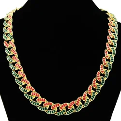 New Couple Choker Necklace 15mm Green Red Cz Stone Mix Colorful Miami Cuban Prong Chain Hip Hop Jewelry For Gift Butterfly Clasp