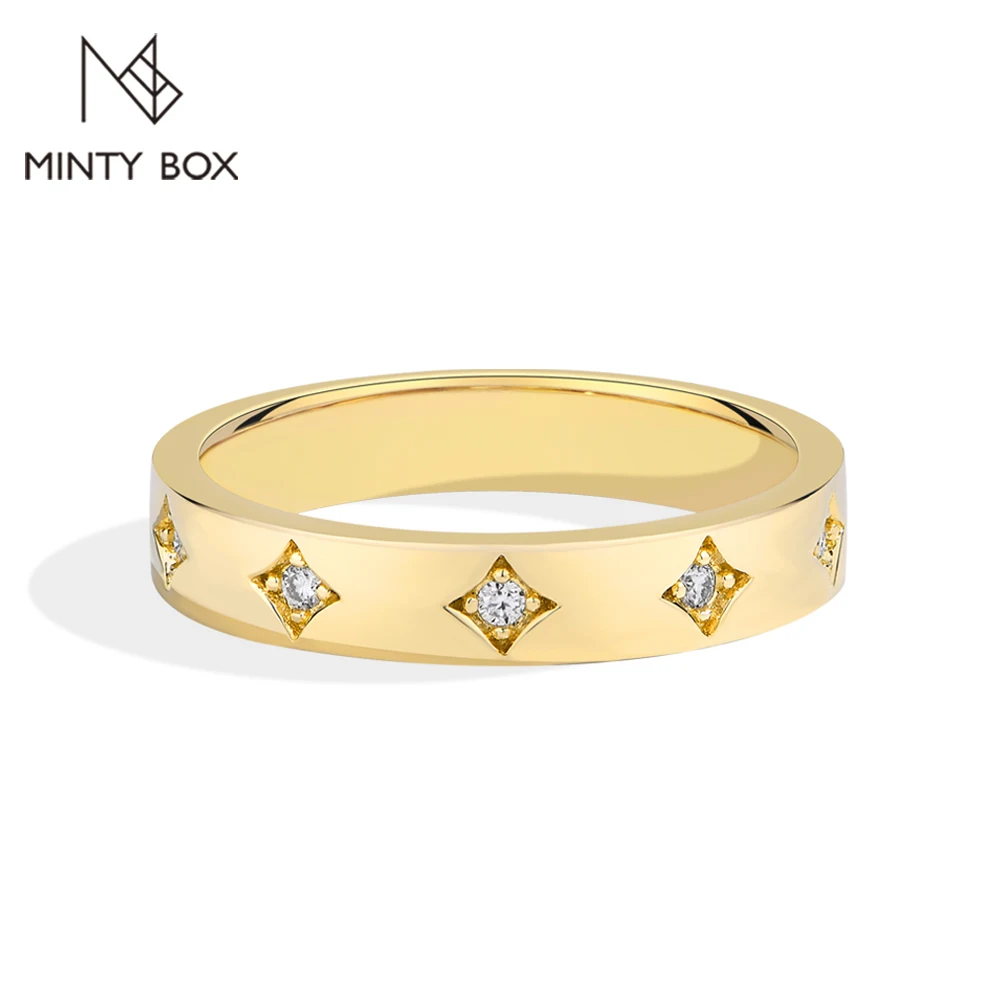 MINTYBOX Four Point Star Moissanite Rings for Women S925 Silver Yellow Gold Trendy Stackable Band Casual Dating Wedding Jewelry