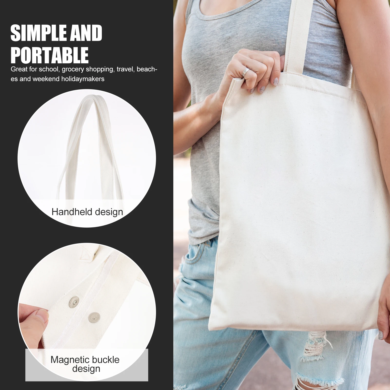 

Canvas Tote Large Capacity Portable Shopping Bag for Women Multipurpose Shoulder Bag Lightweight Stylish Travel Beach