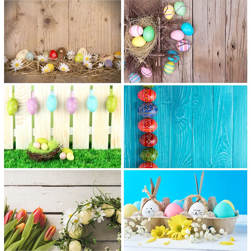 

SHUOZHIKE Spring Easter Photography Backdrop Rabbit Flowers Eggs Wood Board Photo Background Studio Props 210322CAW-03