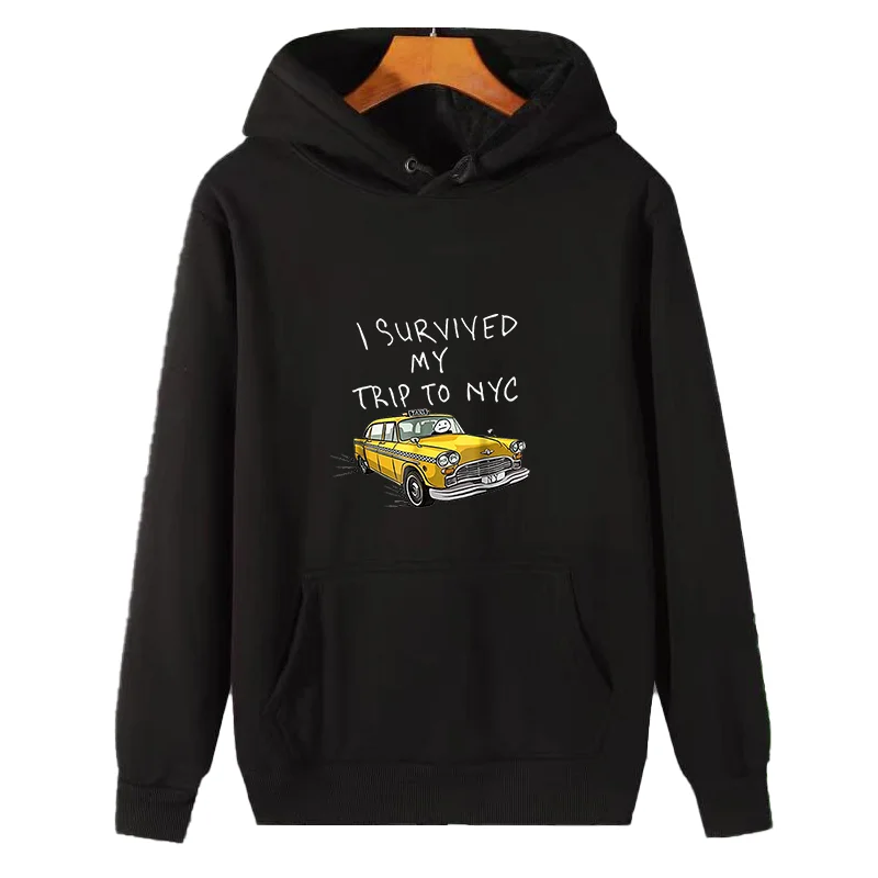 I Survived My Trip To Nyc York Yellow Taxi Graphic Hooded Sweatshirts High Quality Winter Thick Sweater Hoodie Man Sweatshirts