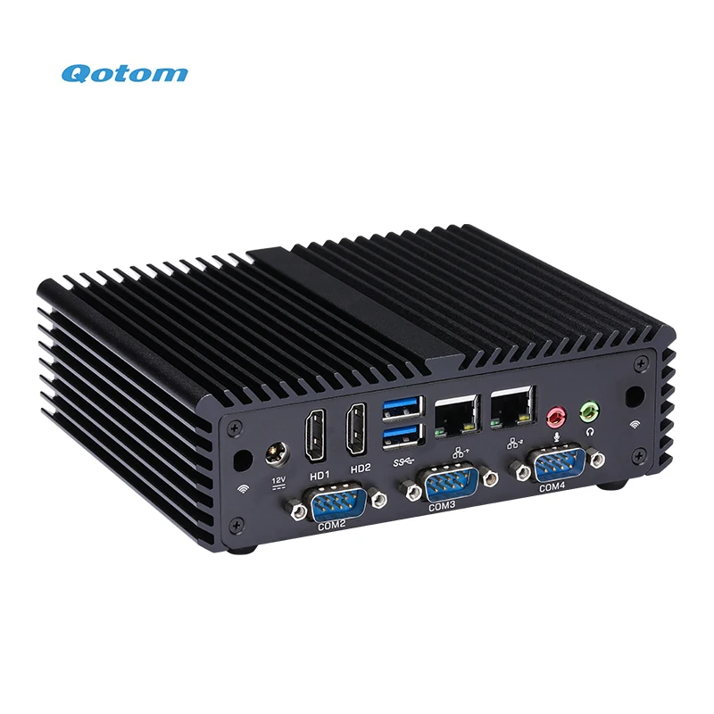 Qotom Mini PC Q30400P Series Celeron Core i3 i5 معالج مزدوج LAN 4 منافذ COM بدون مروحة كمبيوتر صناعي صغير X86