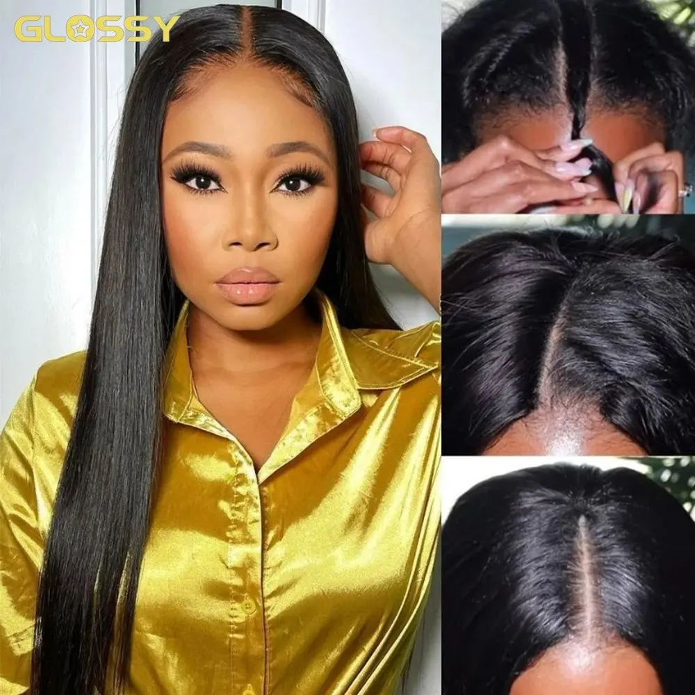 Natural Black 22 Inch 13X6 HD Lace Forehead Wig Human Hair 13x4 Straight Women's Pre-Plucked Closure 180 Density