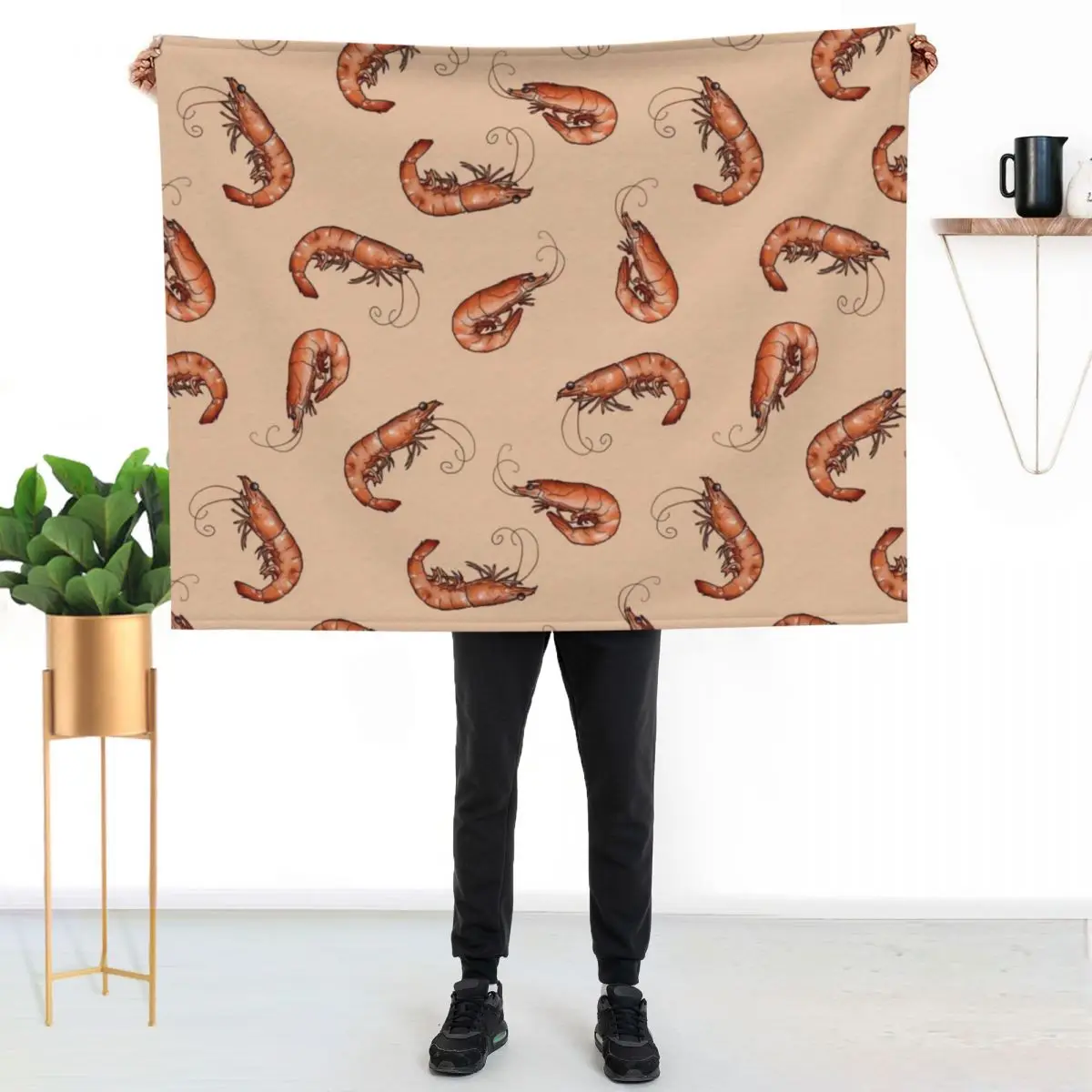 All the Prawns and Shrimp Seafood Feast in Peach Throw Blanket warm for winter Soft Beds Kid'S Large Flannels Blankets