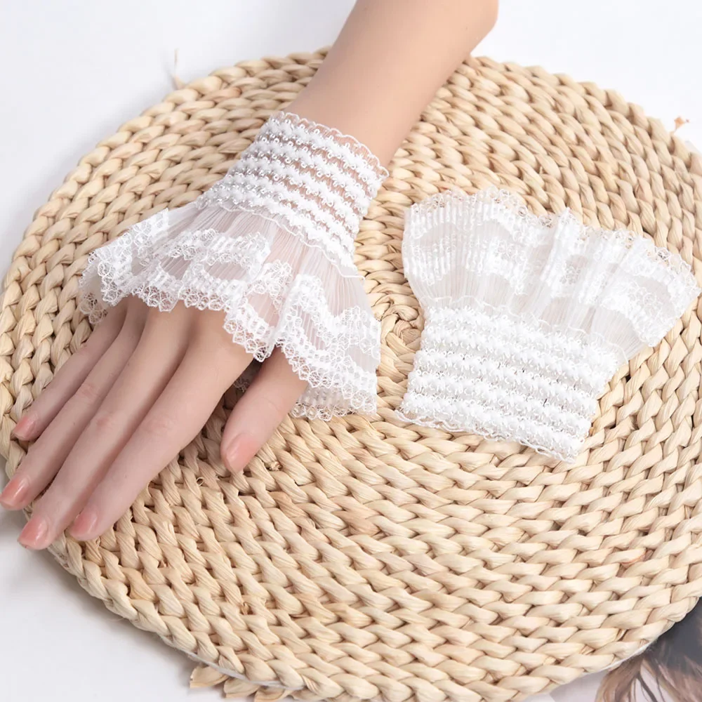 

1Pair Women Sweet Detachable Fake Sleeve Lace Pleated Ruffles Decorated Cuffs Lolita Style Sleeves Elastic Universal Fake Cuff