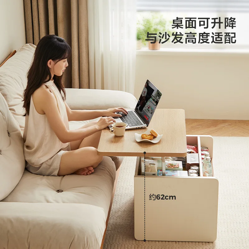 Lifting and moving coffee table, living room, household small apartment, cream wind, sofa side storage coffee table