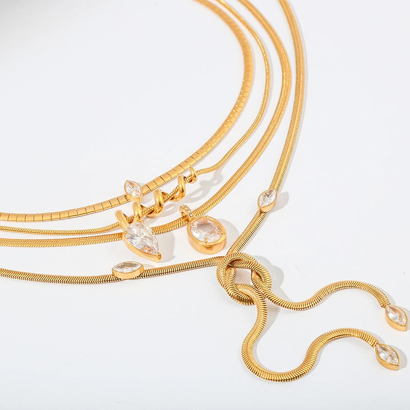 GANEMLY Delicate Shiny AAA Cubic Zirconia Collar Pendant Necklace For Women Fashion Sweet Chic Stainless Steel Jewelry Gift