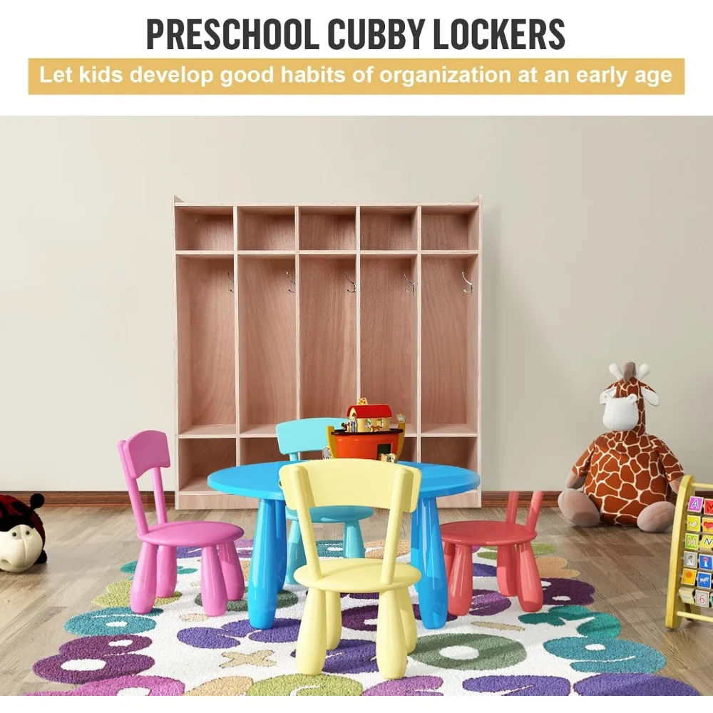 خزانة معطف للفصل الدراسي مكونة من 5 أقسام، 10 مكعبات مع مجموعة مضادة للطرف للفصول الدراسية، حجرة رعاية نهارية مع 4 عجلات، 5 خطافات و2 ش #4