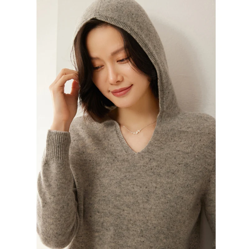 Women's Hooded Sweater 100% Merino Wool Pullover Spring Autumn Winter Long Sleeve Female Wool Knitwear Korean Fashion Tops