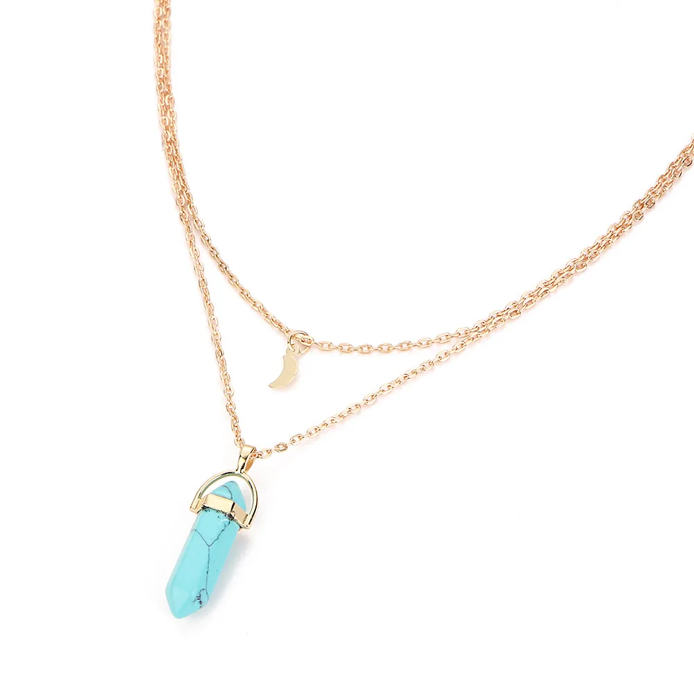 Hot sale Hexagonal Column Quartz Necklaces Pendants Fashion Natural Stone Bullet Pink Crystal Pendant Necklace For Women Jewelry