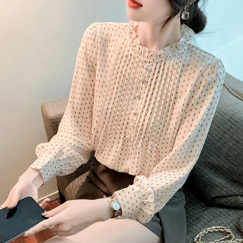 Ladies Korean Fashion Casual Printing Shirts Blouse Women Tops Woman Button Up Shirt Female Girls Long Sleeve Blouse BPy8701-1