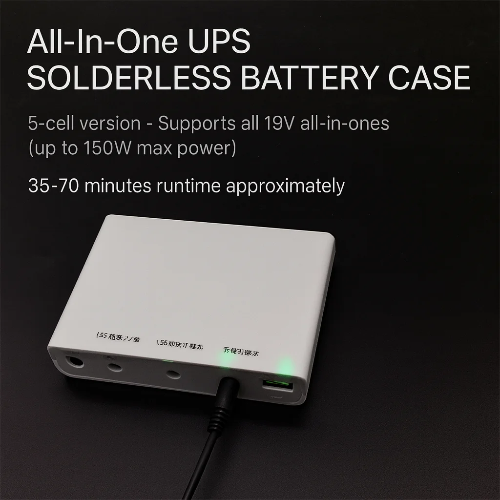 19V Winter Ready UPS for AIO PC, Auto Backup During Outage, 5×18650 Replaceable Battery Cells - view 3