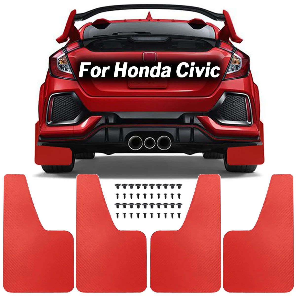 Red Mud Flaps For Honda Civic Type R Type-R Type-S GX Mugen Si EK9 EP3 FD2 FN2 RR RC GT FK2 FK8 Mudflaps Splash Guards Mudguards