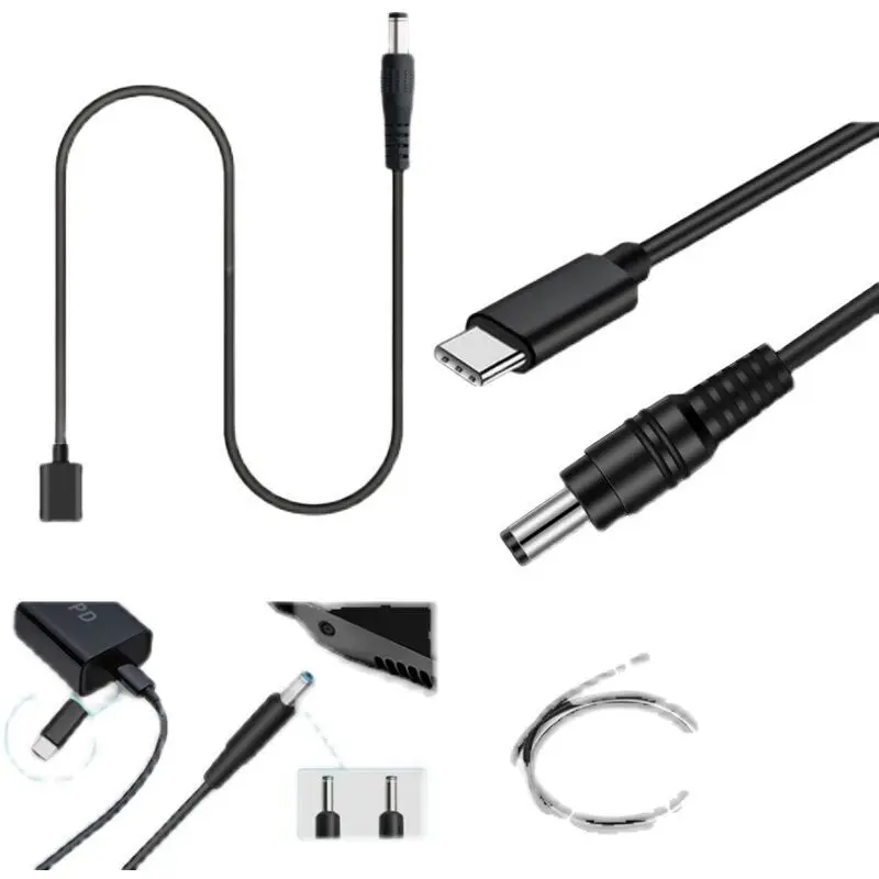 Baru Typec untuk DC5.5/3.5 kabel pengisi daya lubang bulat kabel PD Set multifungsi 12V kabel pengisian cepat