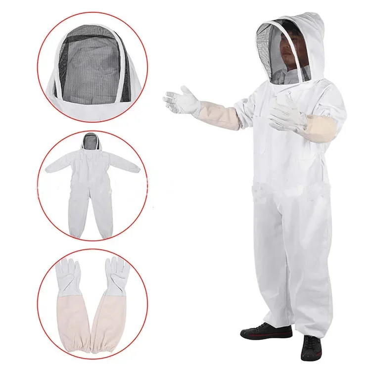 

DurableBeekeeping Equipment Thickened White Space Suit One Piece Split Bee Suit White Space Suit And Sheepskin Glove Set