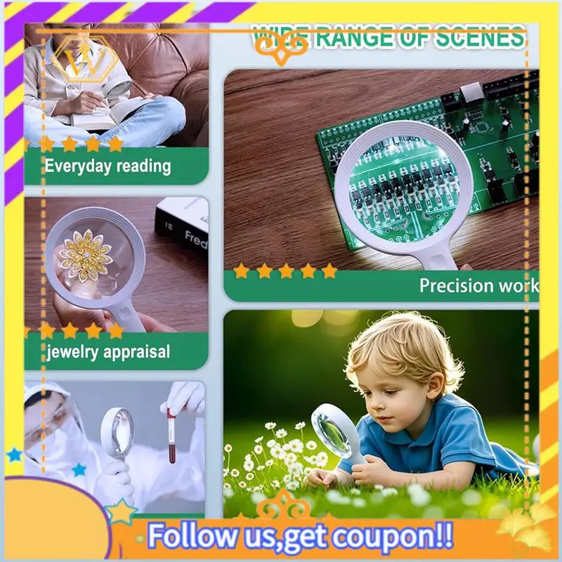 

Latest-Magnifying Glass Light - 12 LED Handheld Reading For Seniors - 30X 60X Magnification, 3 Lighting Modes, USB Rechargeable