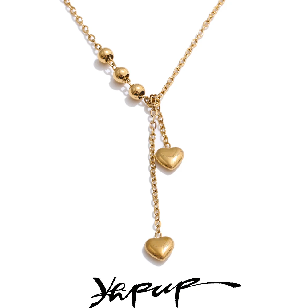 Yhpup Popular Stainless Steel Chain Drop Heart Love Necklace Stain Less Metal Exquisite Daily Collar Jewelry Accessories