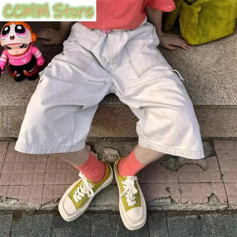 

Summer Women's Unisex Multiple Pockets Street Cargo Shorts Young Girl Casual Bottom Female Loose Capris Calf-length Pants