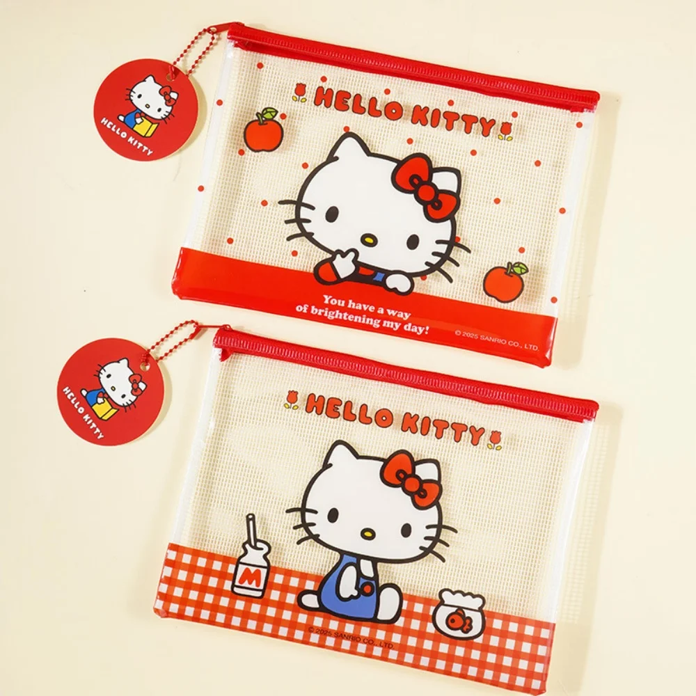 Bolsa de Documentos A5 Original Sanrio Hello Kitty com Fecho de Pressão, Pasta Fofa para Estudantes, Bolsa de Armazenamento para Tutoriais, Presentes