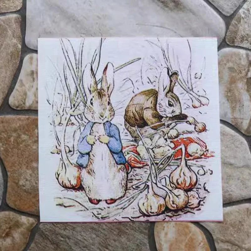 Hand Dyed Cotton Canvas Fabric Cartoon Rabbit Family For DIY Sewing & Quilting Purse Book Cover Home Decoration Material