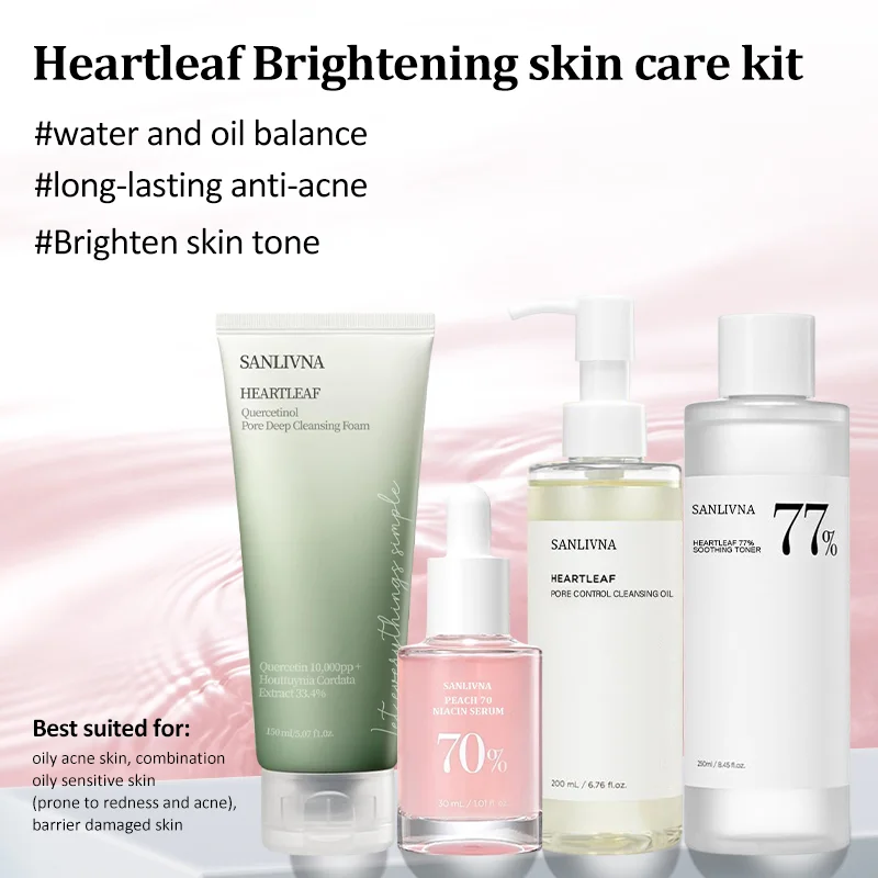 Sanlivna Korean Skincare Heartleaf Juego de 4 piezas - Equilibrio de aceite y brillo con complejo calmante