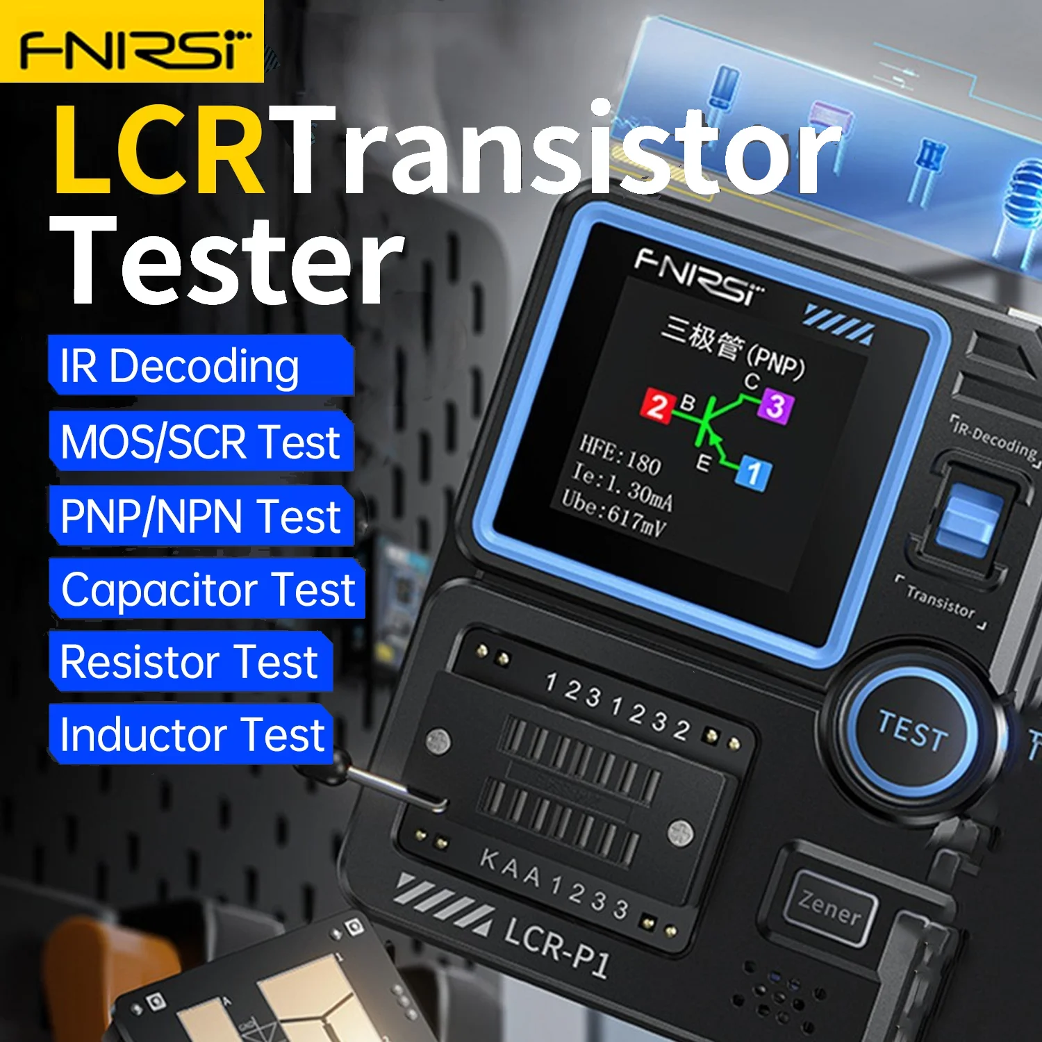 Fnirsi Lcr-p1 Multifuncional Transistor Capacitor Tester Diodos Triodos Mosfets Esr Npn Pnp Smd Automático de Alta Precisão