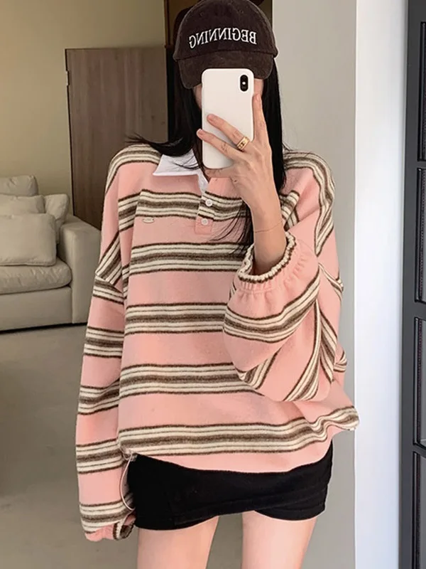 

Женская теплая повседневная толстовка из вельвета с воротником-стойкой, в полоску, свободного кроя, с завязками, от Dongda Gate